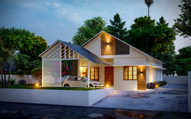 3D DIGITAL ILLUSTRATION OF A HOUSE ELEVATION