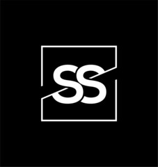 SS monogram in a line's Square. ss letters on black background. 