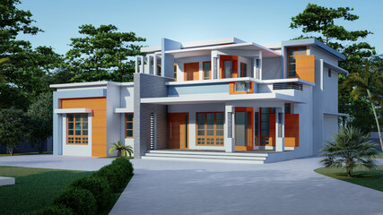 3D DIGITAL ILLUSTRATION OF A HOUSE ELEVATION