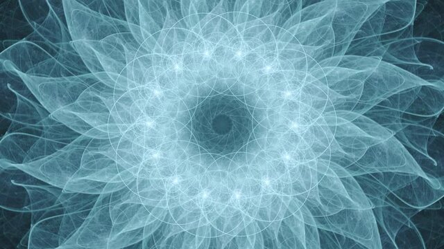 Abstract lotus flower like mandala with endless looping geometry, sacred lines and flower petal patterns.