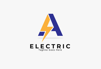 Letter A Electric logo, Thunder Bolt design logo template, vector illustration