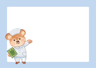 病院のフレーム（クマの看護師さんブルー）