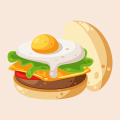 delicious egg burger vector illustration 