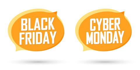 Black Friday and Cyber Monday Sale, banners design template, discount tags, clearance season offers, vector illustration