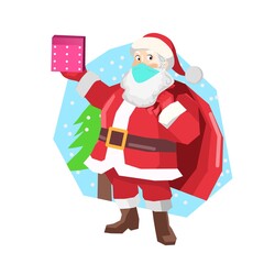 Santa Claus Wearing a Mask and Bring a Gift