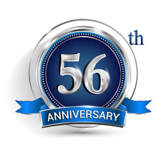 Celebrating 56th anniversary logo, with silver ring and ribbon isolated on white background.