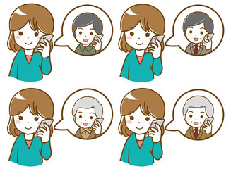 年上男性と電話で話す女性