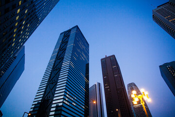 Fototapeta na wymiar 夕暮れの新宿のオフィスビル群