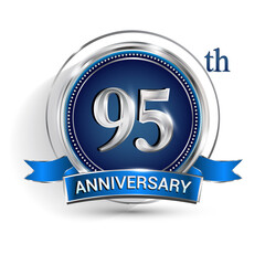 Celebrating 95th anniversary logo, with silver ring and ribbon isolated on white background.