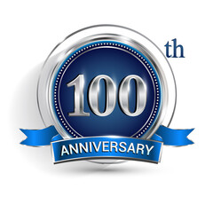 Celebrating 100th anniversary logo, with silver ring and ribbon isolated on white background.