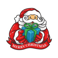 santa claus with box gift. gretting card christmas.