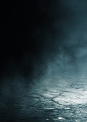 Dark abstract background. Empty dark street background at night. Spotlight reflects on the asphalt, blurry night lights. Smoke, fog. 3d illustration
