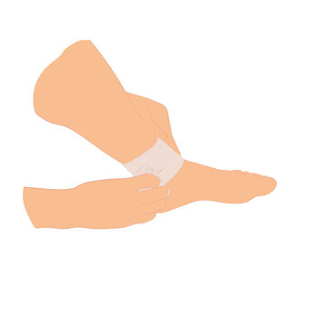 graphics image man applying compression bandage on ankle injury vector illustration