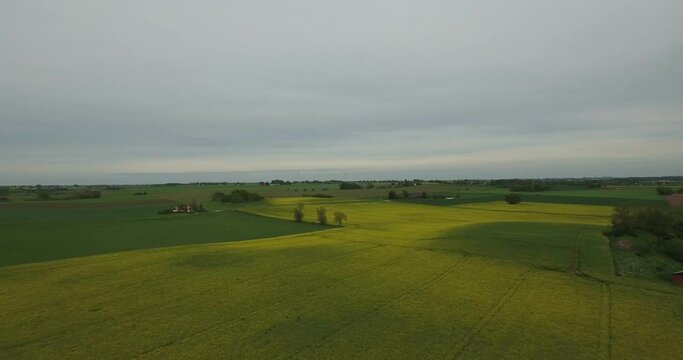 Wide Open Swedish Country Landscape in Bollerup &Ouml;sterlen in Southern Sweden Sk&aring;ne, Aerial Slow Wide Shot