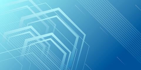 Light blue abstract presentation background with hexagonal lines and shapes. Futuristic technology element background
