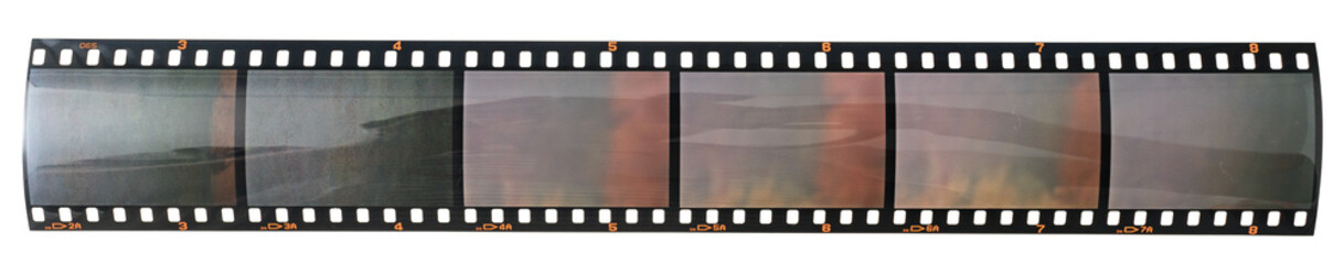 long blank or empty 35mm dia positive filmstrip on white background.