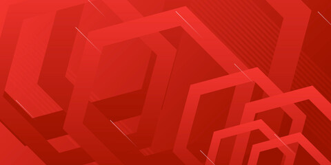 Red geometric abstract presentation background with hexagonal shapes and lines. Technology concept background