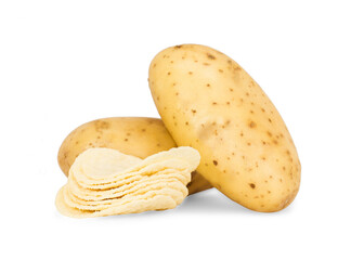 Potato slice into potato chips isolated on white background.Clipping path