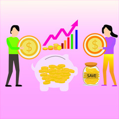 illustration of a person with a graph, save money concept
