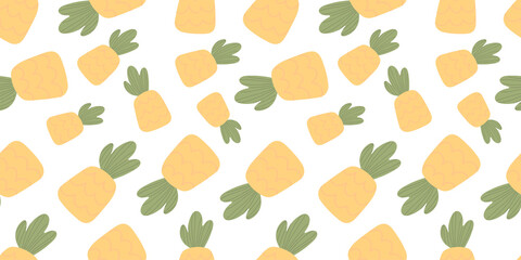 Seamless background with fruits. Vector illustration. Suitable for fabric, wallpaper, kitchen design. Pineapple in cartoon style