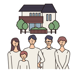 二世帯住宅のイラスト 家族のベクターイラスト