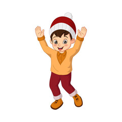 Fototapeta na wymiar Happy little boy in red Santa Claus hat
