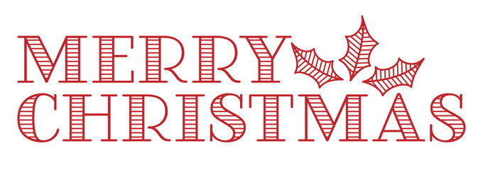 Merry Christmas text banner with holly leaves