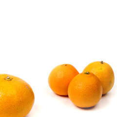 Tangerines on a white background, close-up, copy space, isolated