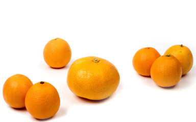 Tangerines on a white background, close-up, copy space, isolated