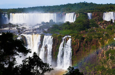 Complex of waterfalls (Cataratas del Iguazu) on Iguazu River on border of Brazil and Argentina