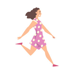 Joyful Running Young Woman Dressed in Casual Clothes Cartoon Style Vector Illustration