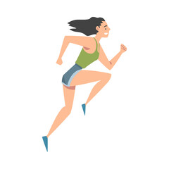 Fototapeta na wymiar Young Woman in Sportswear Running, Sports Competition, Outdoor Morning Workout, Healthy Active Lifestyle Cartoon Style Vector Illustration