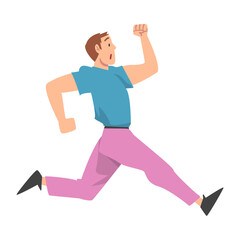 Fototapeta na wymiar Man in Sportswear Running, Sports Competition, Outdoor Morning Workout Cartoon Style Vector Illustration