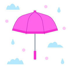The pink umbrella. Flat design. Isolated icon on white background. Vector illustration.