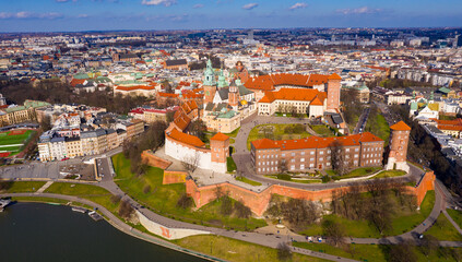 Obraz premium Aerial view on the medieval castle Wawel. Wawel city. Poland