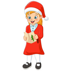 Cute little girl wearing Santa clothes singing Christmas carol