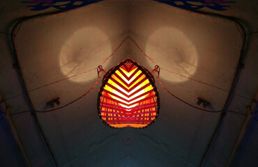 Obraz premium Red Lantern closeup photos. Red wallpaper. Diwali lantern.