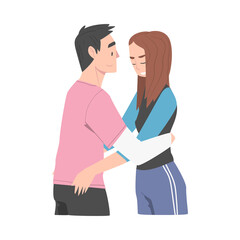 Young Couple in Love Hugging Cartoon Style Vector Illustration