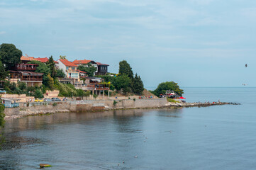 Sea coast cloudy weather. Nessebar Bulgaria