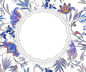 Fototapeta na wymiar Abstract vintage pattern with decorative flowers, leaves and Paisley pattern in Oriental style.