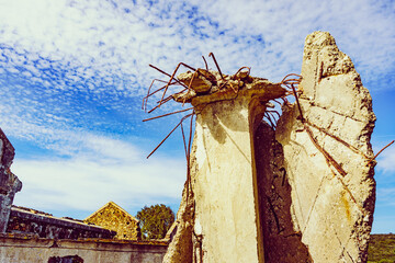 Ruined building, destroyed house