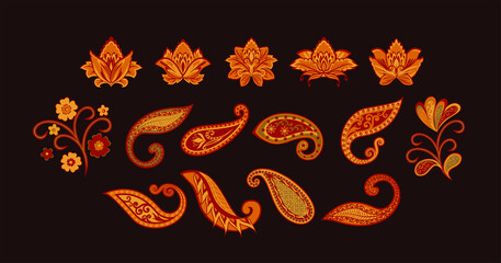Naklejka premium Vector decorative design Paisley, floral elements.