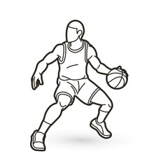 Naklejka premium Basketball player action cartoon outline graphic vector