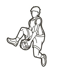 Basketball player action cartoon outline graphic vector