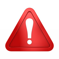 Red triangle and exclamation point on white background. Isolated 3D illustration