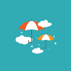 open umbrella with sky and clouds. Flat icon isolated on white.