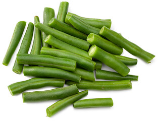 green beans isolated on white background. Clipping path and full depth of field. Top view