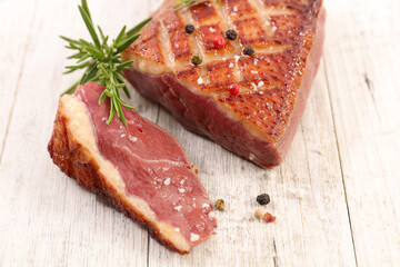 grilled duck breast and pepper