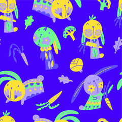 bunny, pattern, broccoli, cabbage, carrot, farm, vegetable, cartoon, children, happy, illustration, baby, cute, child, animal, kid, fun, drawing, design, smile, love, colorful, vector, color, art, sea