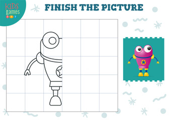 Complete the picture vector illustration. Finish and coloring game for preschool and school kids